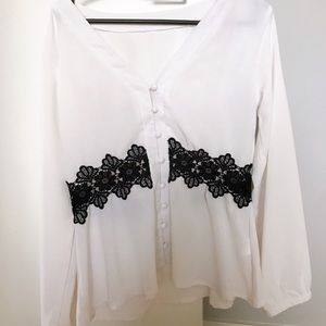 Long Sleeve White Top with Lace Details